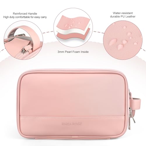 Rhea Rose Toiletry Bag for Women, Makeup Travel Bag Organizer, Large Bathroom Cosmetic bag, Traveling Dopp Kit Accessories Shower Bag, Pink