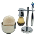 G.B.S Men's Shaving Kit - 5 Blade Razor Stainless Durable Wide Handle for Strong Grip, Shaving Brush, Razor + Brush Stand, Chrome shaving Bowl & All-natural Shave soap