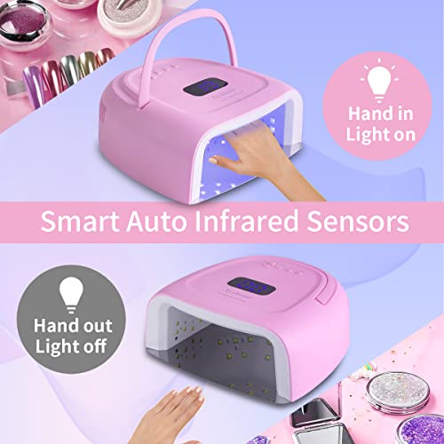 Ayshone 60W Rechargeable Cordless LED Gel Nail Lamp with Pink Handle, Auto Sensor, LCD, 4 Timer Settings