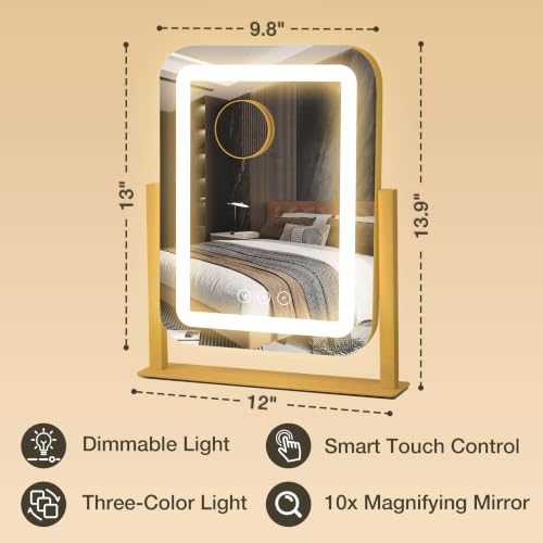Gold 13.9" x 12" LED Vanity Mirror with Lights, Touch Control