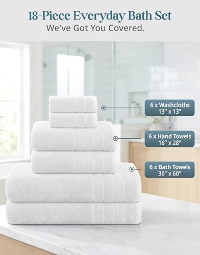 Casa Platino 18-Piece White Cotton Bath Towel Set - Soft & Absorbent
