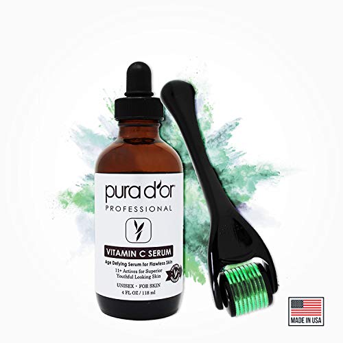 Vitamin C Serum with Derma Roller Set for Dark Spots & Anti-Aging Skin Care