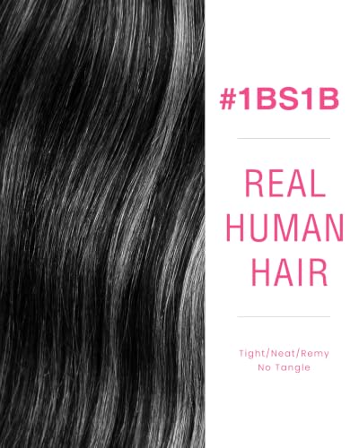 Nano Bead Hair Extensions Human Hair #1B Silver 18in 50g - Variation of THIS listing