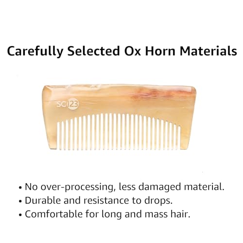 Untreated 3.9 Inch Real Ox Horn Comb for Beard, Mustache, and Hair ? Handmade Small Pocket Travel Combs for Men, Kids, and Children ? Anti-static, Detangling, Massage & Scalp Gua Sha