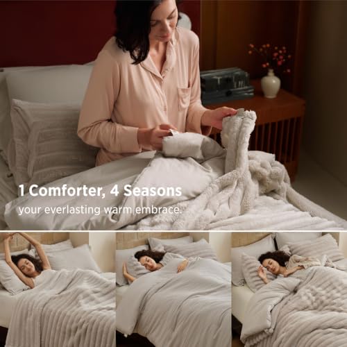 Bedsure 2-in-1 Comforter Set with Detachable Blanket - Oversized King, Beige (Variation 01)