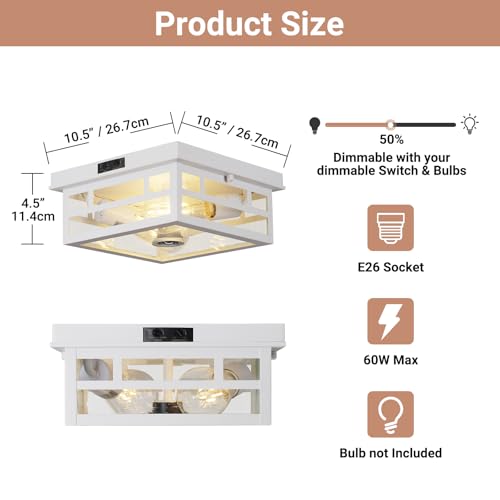 Square Outdoor Flush Mount Motion Sensor Ceiling Light - White Industrial Design