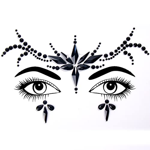 Bowitzki Halloween Face Jewels Festival Design Women Mermaid Face Gems Rhinestone Crystals Stickers Eyes Body Temporary Tattoos (Black-B)