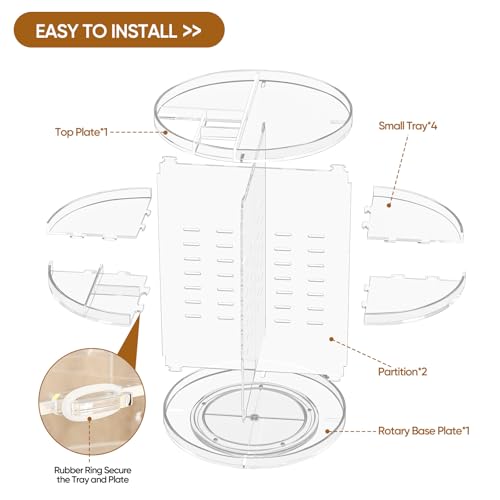 Awenia Small Acrylic Clear 360° Rotating Makeup Organizer - 7 Layers, Adjustable Storage for Cosmetics & Accessories