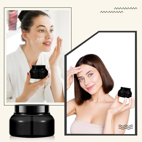 24 Pack 8 oz Plastic Cosmetic Jars with Lids & Labels - Black, Leakproof, Reusable