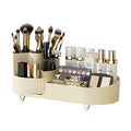 DASITON Large Capacity Makeup Brush Holder,360¡Æ Rotating Makeup Organizer,9 Slot Makeup Brushes Cup,for Vanity Decor,Bathroom Countertops,Desk Storage Container,Cosmetic Display cases(Cream-L)
