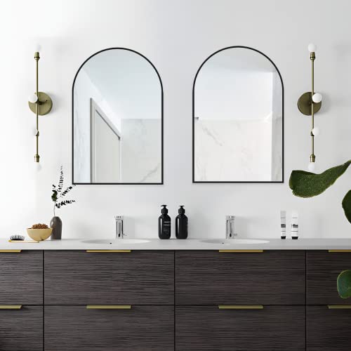 20x30 Black Arched Wall Mirror Set - Modern Bathroom & Entryway Decor