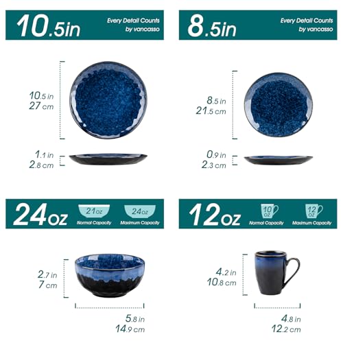 Vancasso Starry 16-Piece Dinnerware Set for 4 Blue Handmade Reactive Glaze