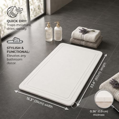 White Linea 2-Pack Diatomaceous Earth Bathroom Mats - Quick Dry Non-Slip Stone Bath Rugs