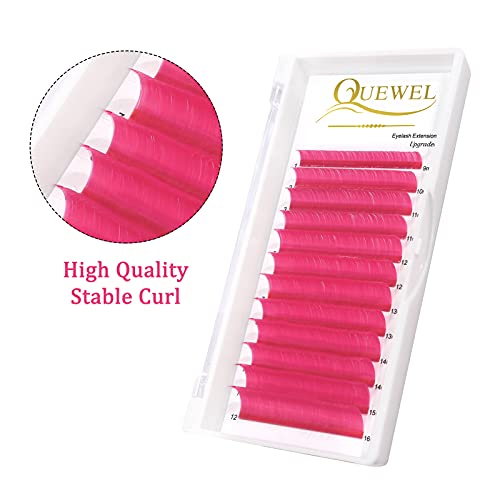 QUEWEL Colored Lashes Extensions .07 D Curl Easy Fan Volume Lashes Pink Volume Lash Extensions 9-16mm Mixed Lash Tray Self Fanning 2D-10D Eyelash Extensions(Pink 0.07 D 9-16mm)
