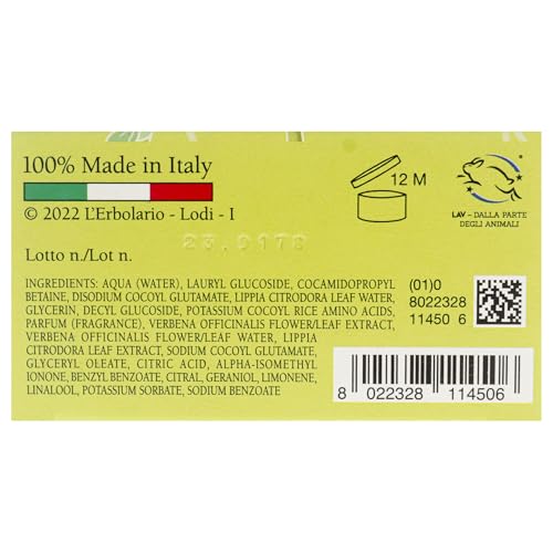 L'Erbolario Verbena Shower Gel – Toning & Revitalizing Body Wash with Citrus & Floral Scent, 8.4 oz