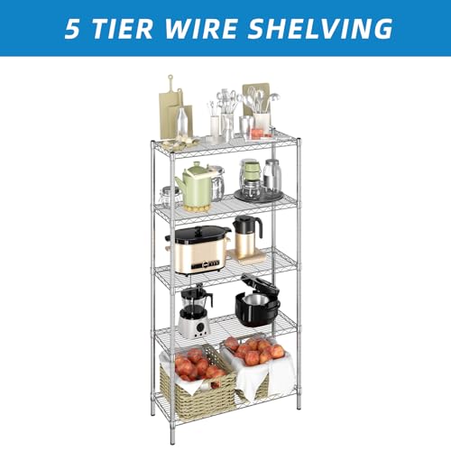 Adjustable Metal Wire Shelving Unit - Chrome Finish, 36 x 14 x 72 Inches with 5 Shelves