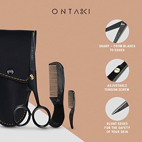 Pack of 2 ONTAKI 5" German Steel Beard & Mustache Scissors & 4.2" Japanese Steel Round Tip Beard & Mustache Scissors