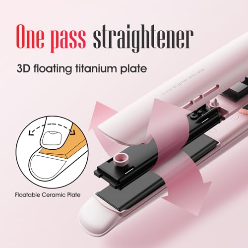 Pink 1-Inch Titanium Flat Iron Hair Straightener & Curling Wand 2-in-1