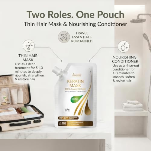 Keratin Hair Mask for Damaged Hair - Protein Repair Deep Conditioner with Biotin & Castor Oil - 3.4 Fl Oz