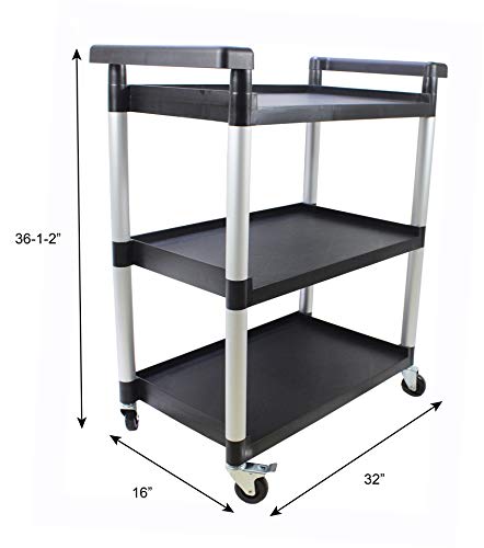 3-Shelf Utility Plastic Cart with Wheels - Max Capacity 225 Lbs - Black - Variation of THIS listing