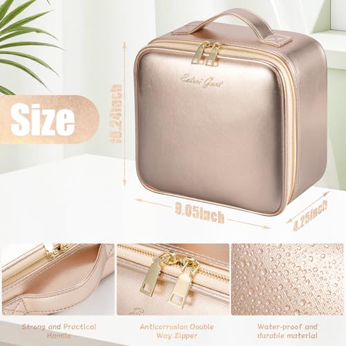 Extrei Gent Gold Makeup Travel Case with LED Light Mirror, Adjustable Brightness, Waterproof, Portable 10.4 x 9.1 x 4.6 in