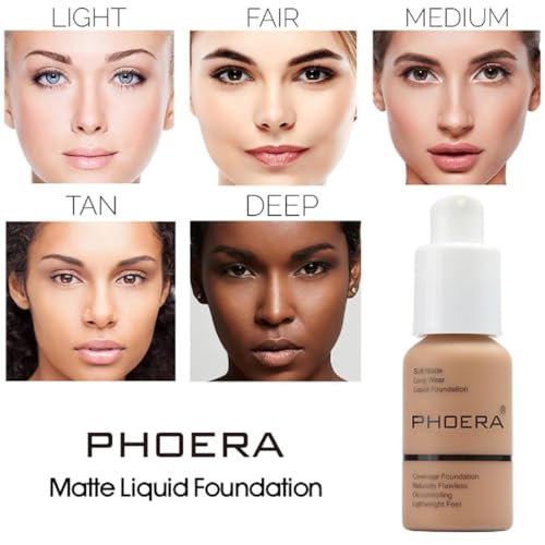 PHOERA Foundation,Soft Matte Full Coverage Liquid Foundation,Makeup Brighten Highlighting,Matte Oil Control Facial Concealer Foundation for Women Girls (104 Buff Beige)