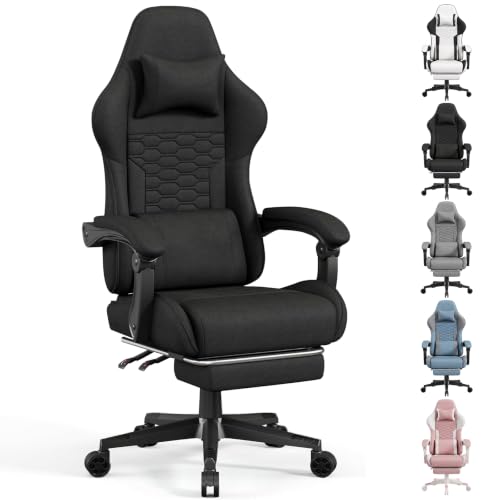 Gaming Chair with Footrest & Pocket Spring Cushion - Black - 90°-155° Recline, Adjustable Height, Lumbar Support