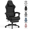 Gaming Chair with Footrest & Pocket Spring Cushion - Black - 90°-155° Recline, Adjustable Height, Lumbar Support