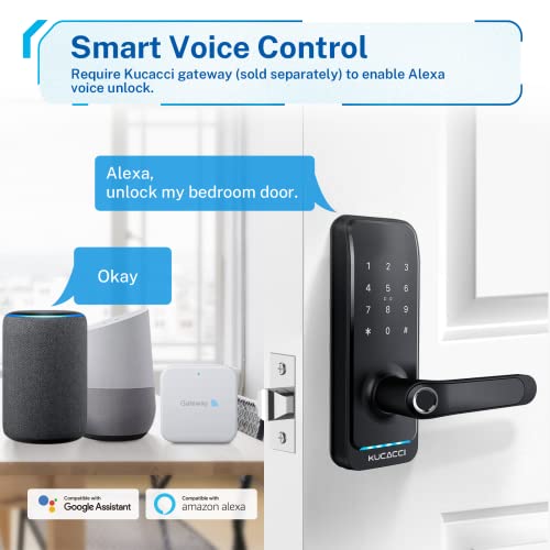 Kucacci Smart Keyless Door Lock with Handle - Black - Fingerprint Keypad App Control