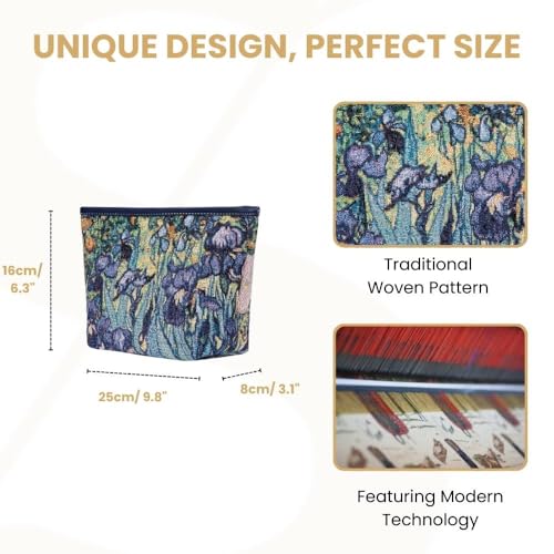 Vincent van Gogh Iris Makeup Bag - Canvas Women Bag with Artistic Pattern - Make Up Bag