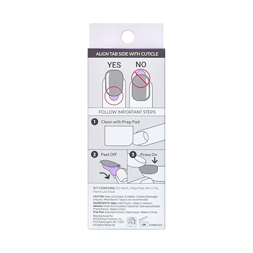 KISS Impress Press-On Manicure Fake Nails, In My Head - Medium Length, Almond Shape, Polish-Free Solid Color Mani, Includes Prep Pad, Mini File, Manicure Stick, and 30 Fake Nails