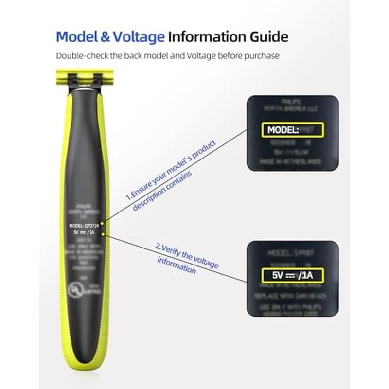 5V UL Charger for Philips Norelco Wet & Dry Electric Shaver & One Blade 360, Series 2000 2400 2600 3600 3900 5400 5000X 7200 i9000, 3000 5000 7000, for Phillips OneBlade QP2724 QP2834 Trimmer Razor