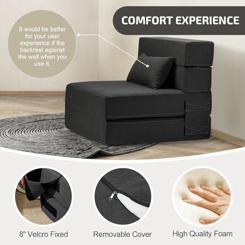 SUYOLS Dark Gray 28-Inch Folding Sofa Bed with Memory Foam Mattress & Pillow