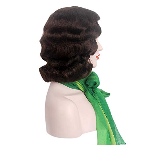 Long 1920s Vintage Curly Wig - Brown, Middle Length, Synthetic & Heat-Resistant