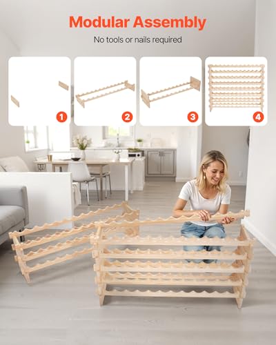 VEVOR Natural 8-Tier Stackable Modular Wine Rack for 96 Bottles, Freestanding Wood Storage