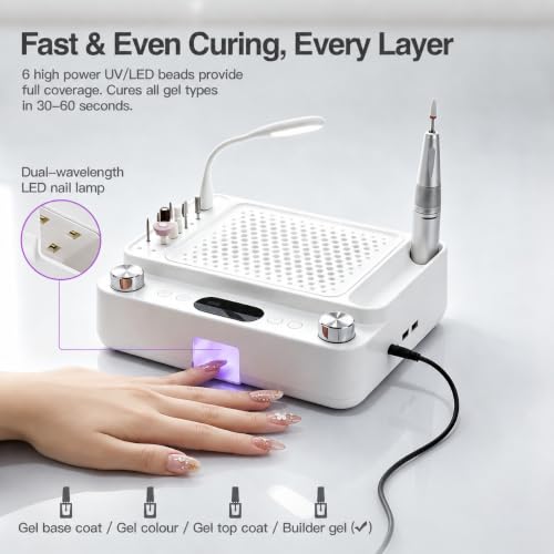 5-in-1 Nail Dust Collector Drill UV LED Light Station with USB Charger