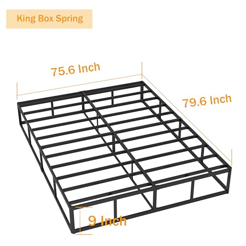 SHLAND King Size 9 Inch Metal Box Spring Bed Foundation - Reinforced Support