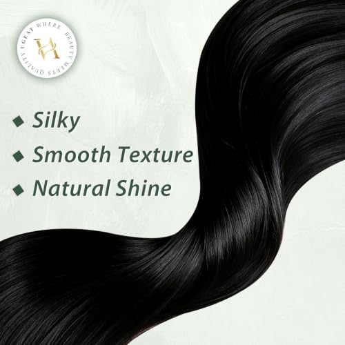 Ugeat 24 Inch Tape-In Hair Extensions Human Hair Black 50G 20pcs - Variation 1.#1 / 24in