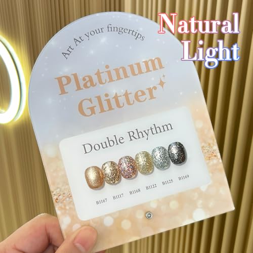 Double Rhythm 0.5 Oz Glitter Gel Polish Set of 6 Color with Display Borad 15 ml Full Size Kit Shimmer Reflective Sparkle Soak Off Manicure Salon DIY at Home (Rose Gold Silver Black Bright-T6-38)