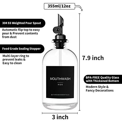 HomeFeel Black Glass Mouthwash Dispenser with Cups - 12.7 oz, 2 Pack