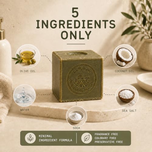 Olive Oil Soap Cube - French Marseille Soap 3.5 oz Pack of 3 - Minimalist Fragrance-Free