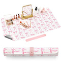 Coquette Bow Makeup Mat for Vanity Top Protector, Valentine Dual Sided Leather Vanity Waterproof Desk Pad Dressing Mat Nonstick Gifts for Women Home Office Decor(Pink,15.7" X 31.5")