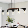 Black 36.2-Inch Farmhouse Kitchen Island Pendant Light - 5-Light Chandelier with Adjustable Height