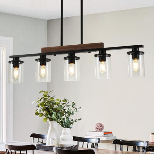 Black 36.2-Inch Farmhouse Kitchen Island Pendant Light - 5-Light Chandelier with Adjustable Height