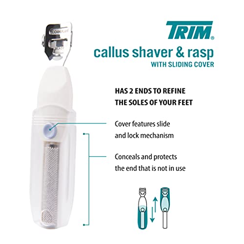 TRIM Foot Callus Shaver & Rasp with Sliding Cover ? 2-in-1 Foot Care Tool ? Features Slide & Lock Mechanism ? Safely Conceals and Protects the End Not in Use ? Keeps Your Feet Beautiful and Smooth