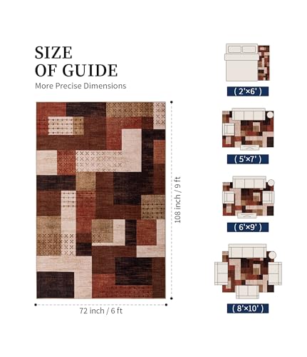 YIHOUSE Brown Multi Geometric Patchwork Area Rug 6x9 ft for Living Room & Bedroom