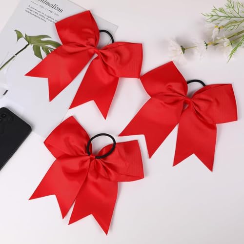 Chiduerm Red Cheerleading Hair Bows Set - 40pcs Large Grosgrain Ribbon Ponytail Holders for Girls & Sports