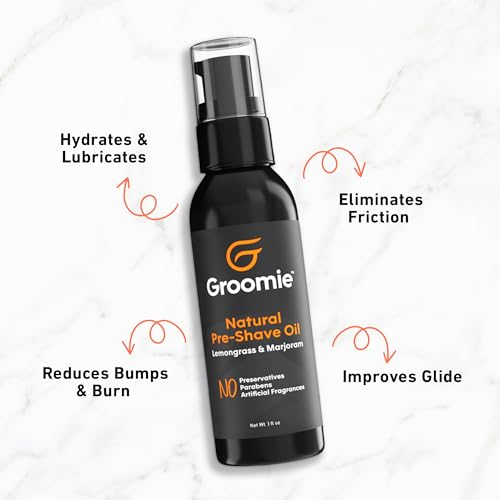 GROOMIE Natural Pre-Shave Oil for Bald Headed Men and Women | Specially Formulated Plant Based Recipe with Milk Thistle Seed, Essential Oils, Antioxidants, and Vitamin E | Promotes Close Shave -1 OZ