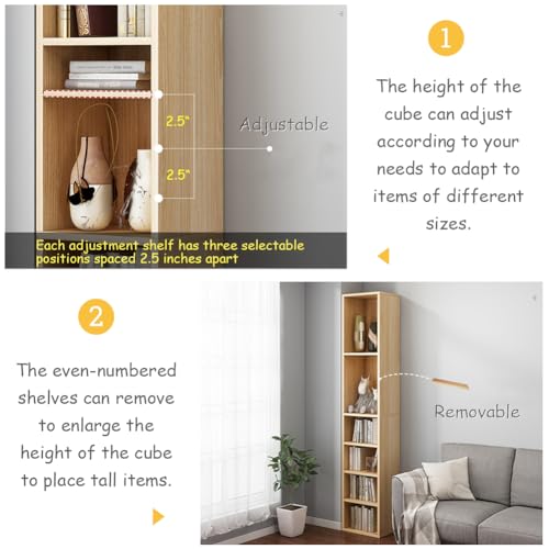 IOTXY Small Narrow Corner Bookcase - 71 Inch Tall White Storage Cabinet, 8 Cubes without Door