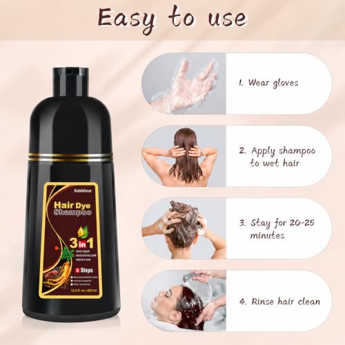 Dark Brown Hair Color Shampoo for Gray Hair - 13.5 Fl Oz - Effortless Hair Dye for Men & Women